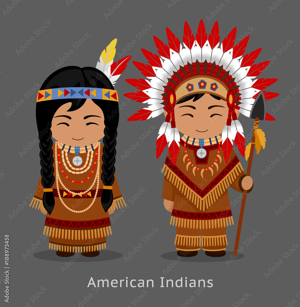 Native american indians in national dress. Man and woman in traditional  costume. People. Vector flat illustration. Stock ベクター | Adobe Stock