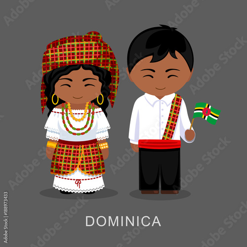 Dominicans in national dress with a flag. Man and woman in traditional ...