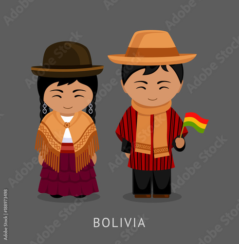 Bolivians in national dress with a flag. Man and woman in traditional  costume. Travel to Bolivia. People. Vector flat illustration. Stock Vector  | Adobe Stock