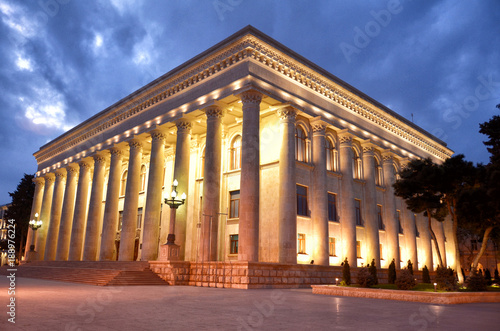Museum Centre, located on Neftchilar Avenue in Baku, Azerbaijan . Museum center night view