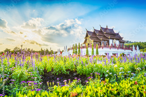 Thai style garden. Located in Royal Park Rajapruek, Chiang Mai, Thailand. photo