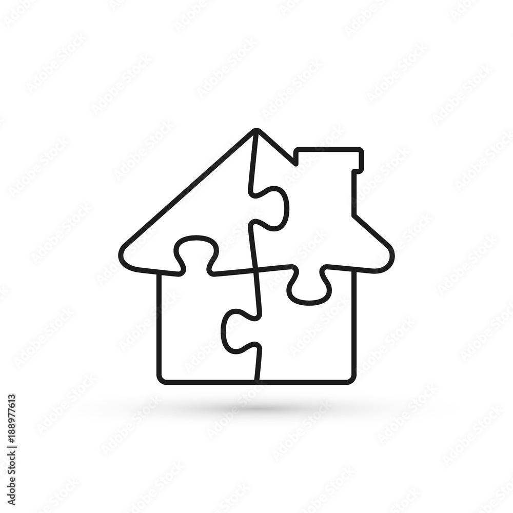 House Puzzle Line Icon, Jigsaw Home Outline illustration. Vector flat  design Stock Vector | Adobe Stock