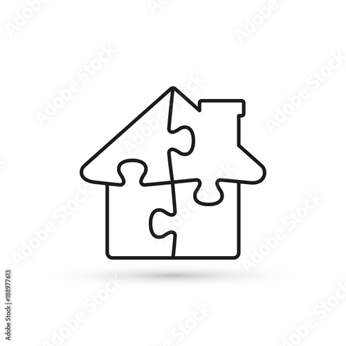 House Puzzle Line Icon, Jigsaw Home Outline illustration. Vector flat design