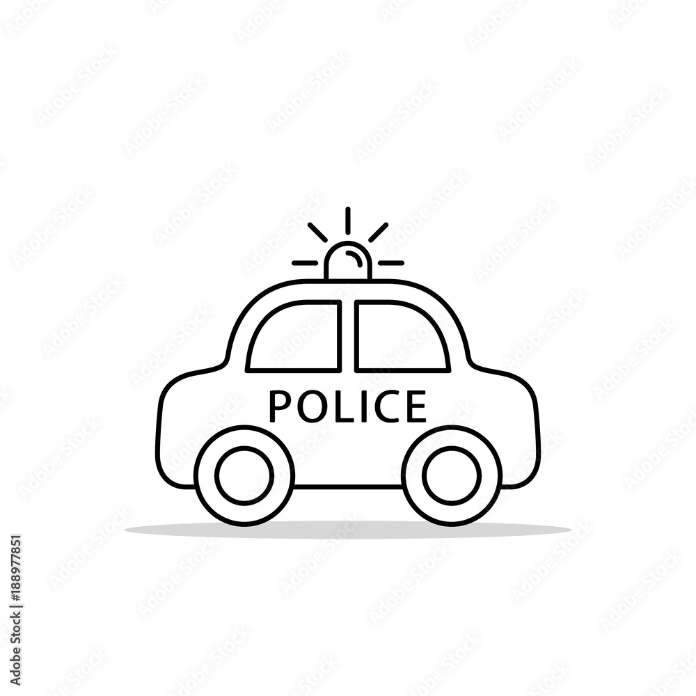 Police Car Line Icon, vector iolated flat design outline illustration. Side view