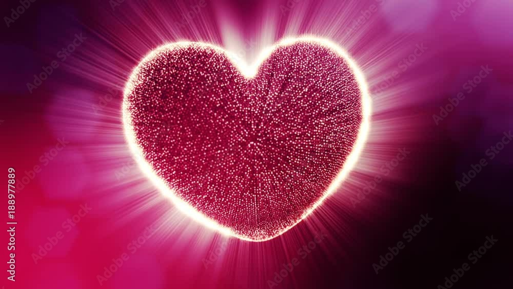 Loop 3d animation of glow particles form 3d red heart with depth of field and bokeh. Use for valentines day or wedding background as seamless background with space for text and light rays. V40 Loop 3d animation of glow particles form 3d red heart with depth of field and bokeh. Use for valentines day or wedding background as seamless background with space for text and light rays. V40