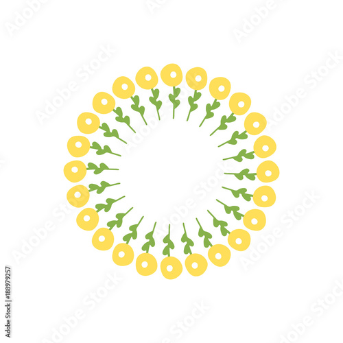 Fototapeta Naklejka Na Ścianę i Meble -  Cute floral frame. Simply yellow dandelion. Vector illustration on white background