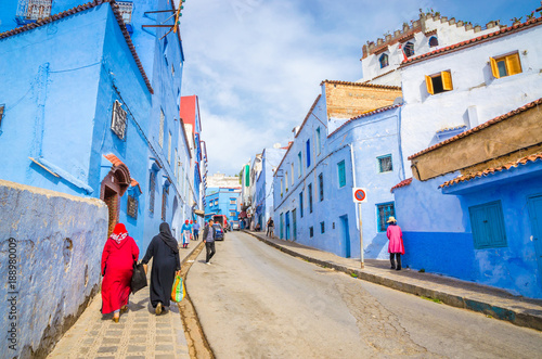 Beautiful street of blue medina in city Chefchaouen, Morocco, Africa.