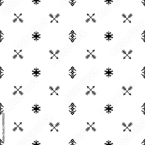 Seamless Indian pattern vector arrows and USA Native American type geometric ethnic tribal ornaments black and white background design retro vintage bohemian boho style icon