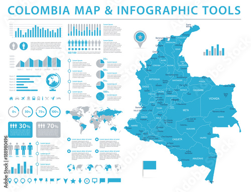 Fotografie, Obraz Colombia Map - Info Graphic Vector Illustration