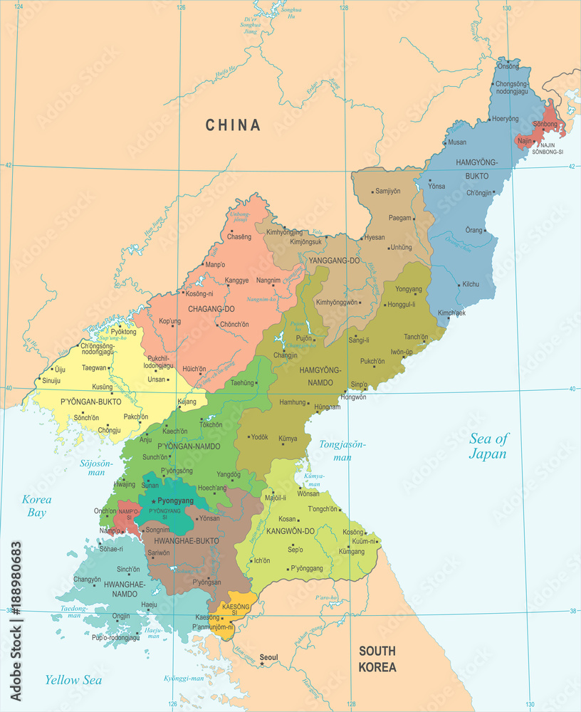 Fototapeta premium North Korea Map - Detailed Vector Illustration