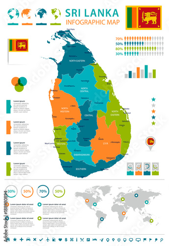 Sri Lanka - infographic map and flag - Detailed Vector Illustration