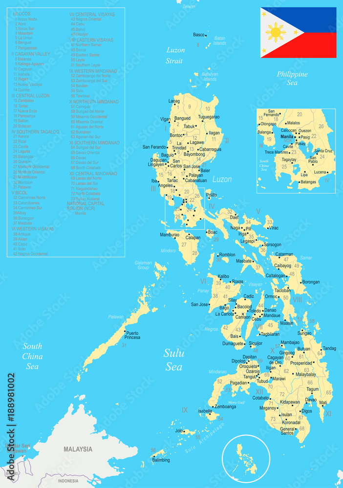 Philippines Map - Detailed Vector Illustration Stock Vector | Adobe Stock