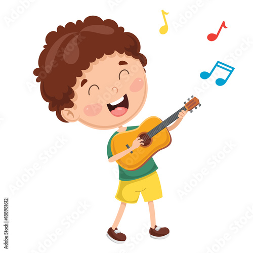 Vector Illustration Of Kid Playing Guitar