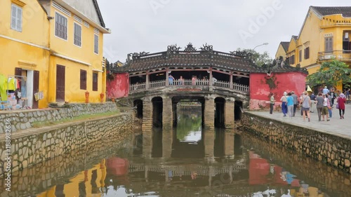 Japanese Covered Bridge in the old quarter of Hoi An, Vietnam in 4k