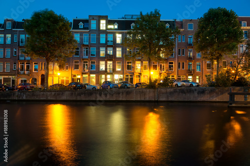 Nighttime over one of the canals of Amsterdam, Netherlands