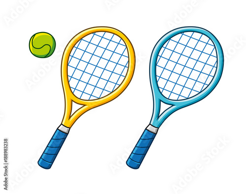 Two tennis rackets and ball isolated.