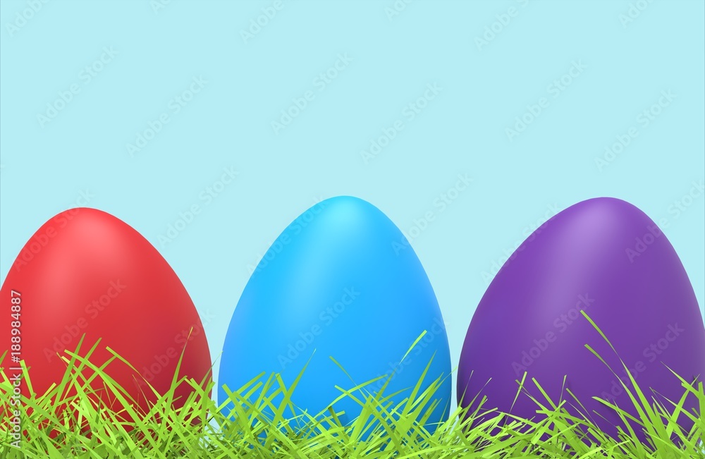 Easter colorful eggs in green grass. Close up. 3D illustration Easter colorful eggs in green grass. Close up. 3D illustration
