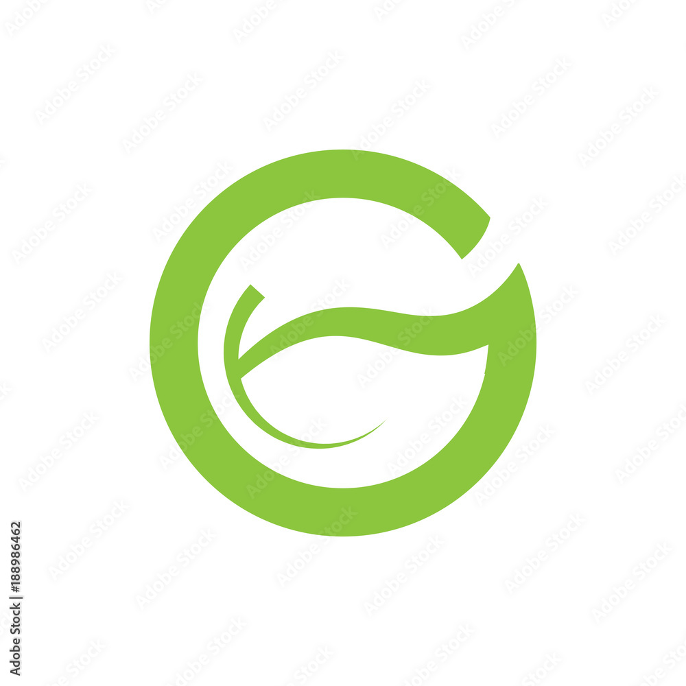 Green logo design concept letter G and leaves Green logo design concept letter G and leaves