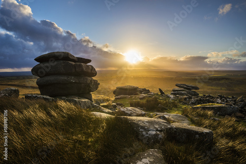 Sunset on Bodmin Moor at Stowes Hill , Cornwall, UK photo