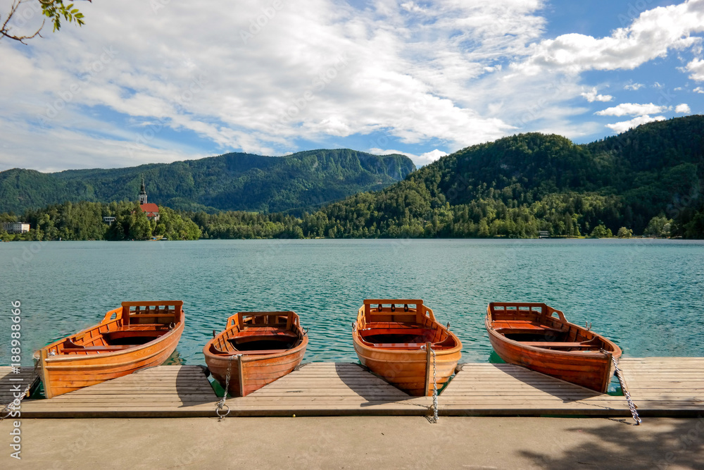 Boats at lake Bled, Slovenia, Thailand in Europe