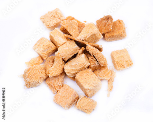 Freeze dried wild alaskan salmon, single ingredient for cats and dog isolated on white background