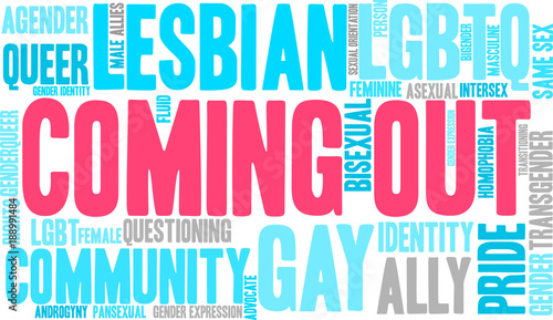 Coming Out Word Cloud on a white background. 