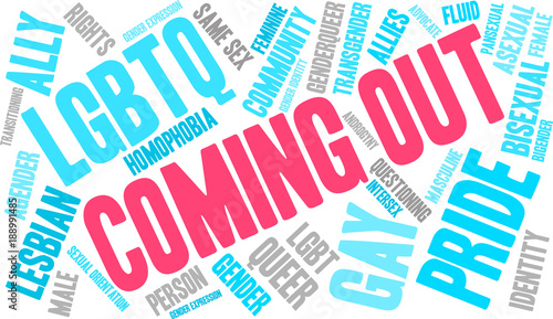 Coming Out Word Cloud on a white background. 