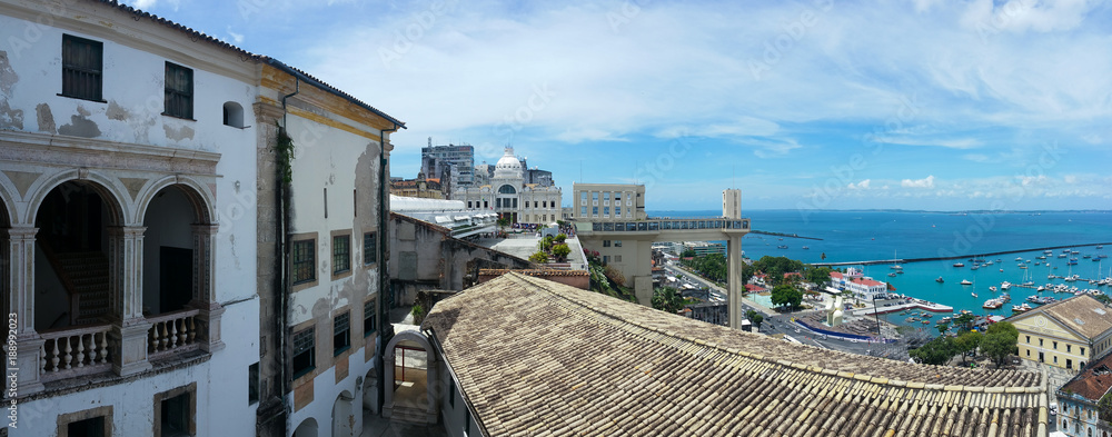 Panoramic view of the Lacerda Elevator and All Saints Bay in Salvador Bahia