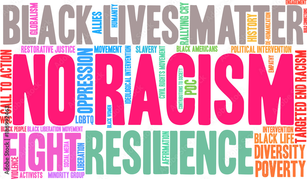 No Racism Word Cloud on a white background. 