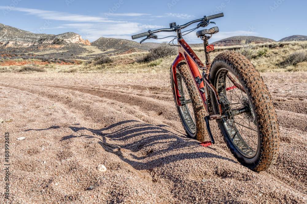 fat bike on trail with deep, loose gravel fat bike on trail with deep, loose gravel