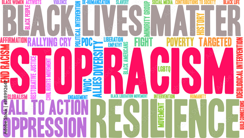 Stop Racism Word Cloud on a white background. Stop Racism Word Cloud on a white background.