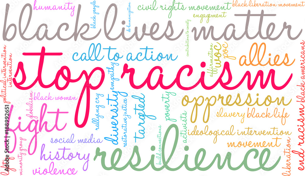 Stop Racism Word Cloud on a white background. 