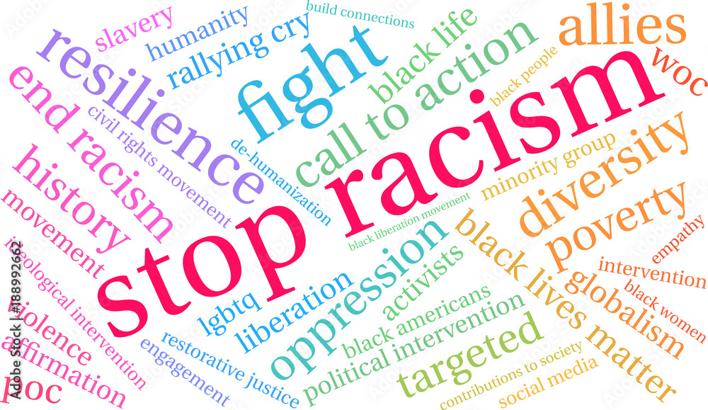 Stop Racism Word Cloud on a white background. Stop Racism Word Cloud on a white background.