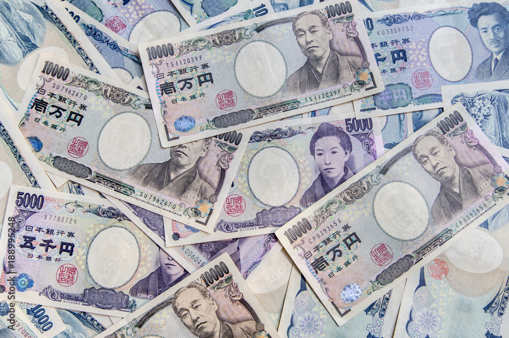 Japanese currency yen bank notes - obrazy, fototapety, plakaty 