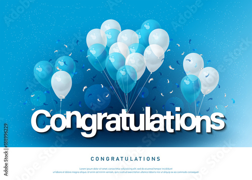 congratulations greeting card lettering template with balloon and confetti. Design for invitation card, banner, web, header and flyer. vector illustrator