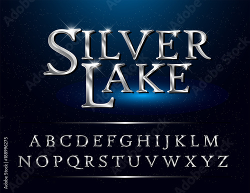Set of Elegant Silver Colored Metal Chrome alphabet font. Typography classic style silver font set for logo, Poster, Invitation. vector illustrator