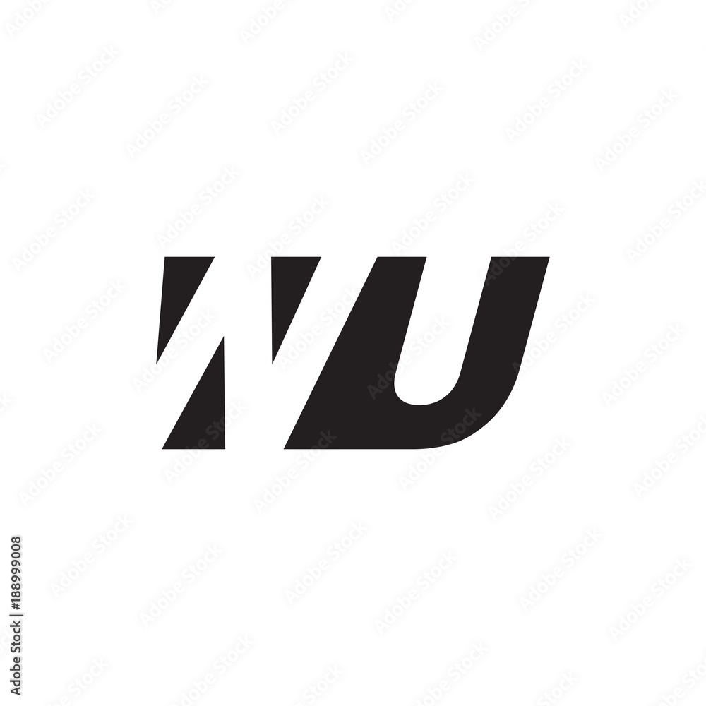 Initial letter WU, negative space logo, simple black color