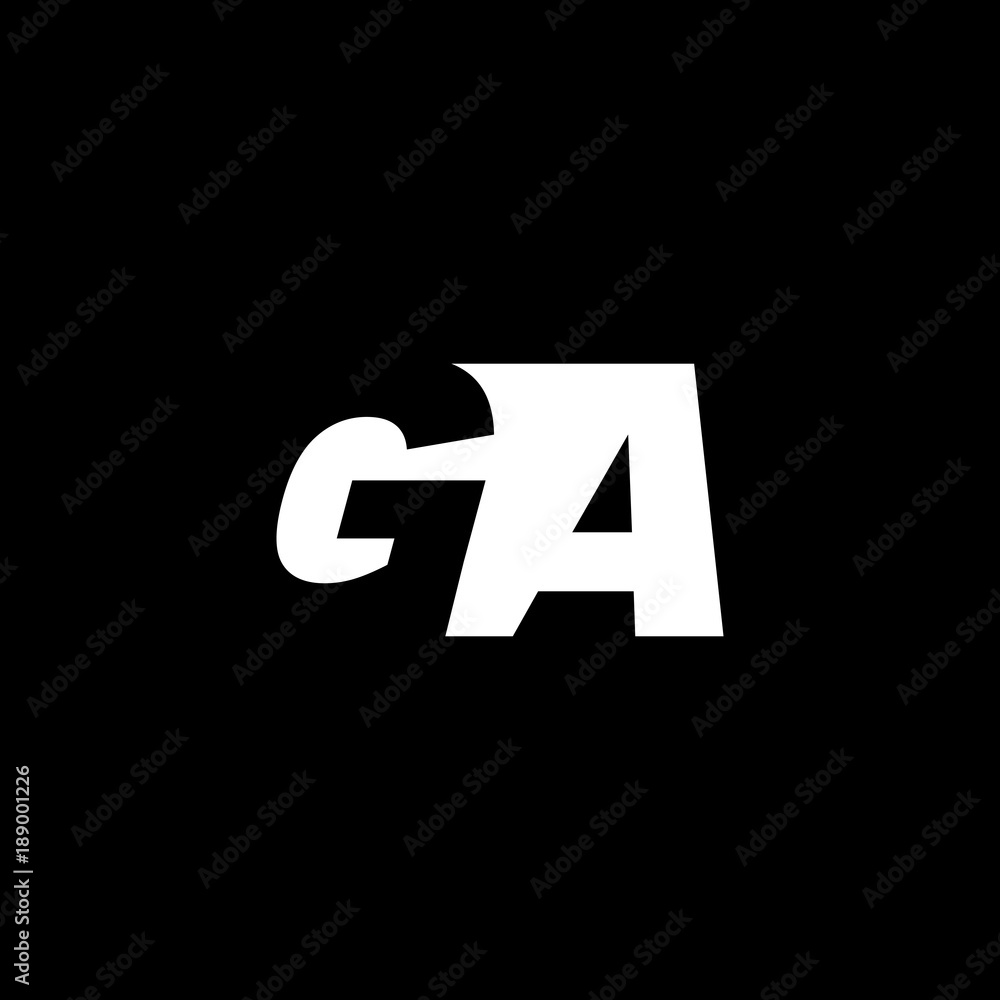 Initial letter GA, negative space logo, white on black background Initial letter GA, negative space logo, white on black background
