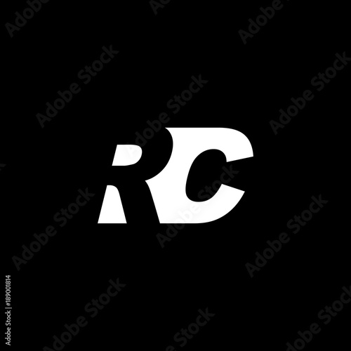 Initial letter RC, negative space logo, white on black background