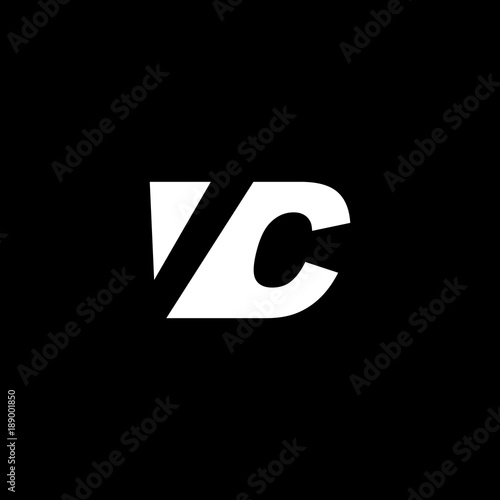 Initial letter VC, negative space logo, white on black background