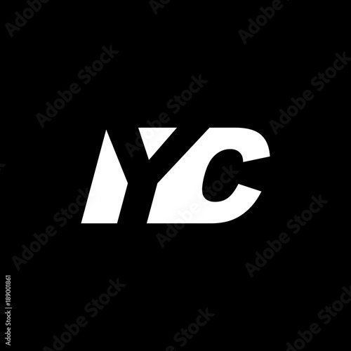 Initial letter YC, negative space logo, white on black background