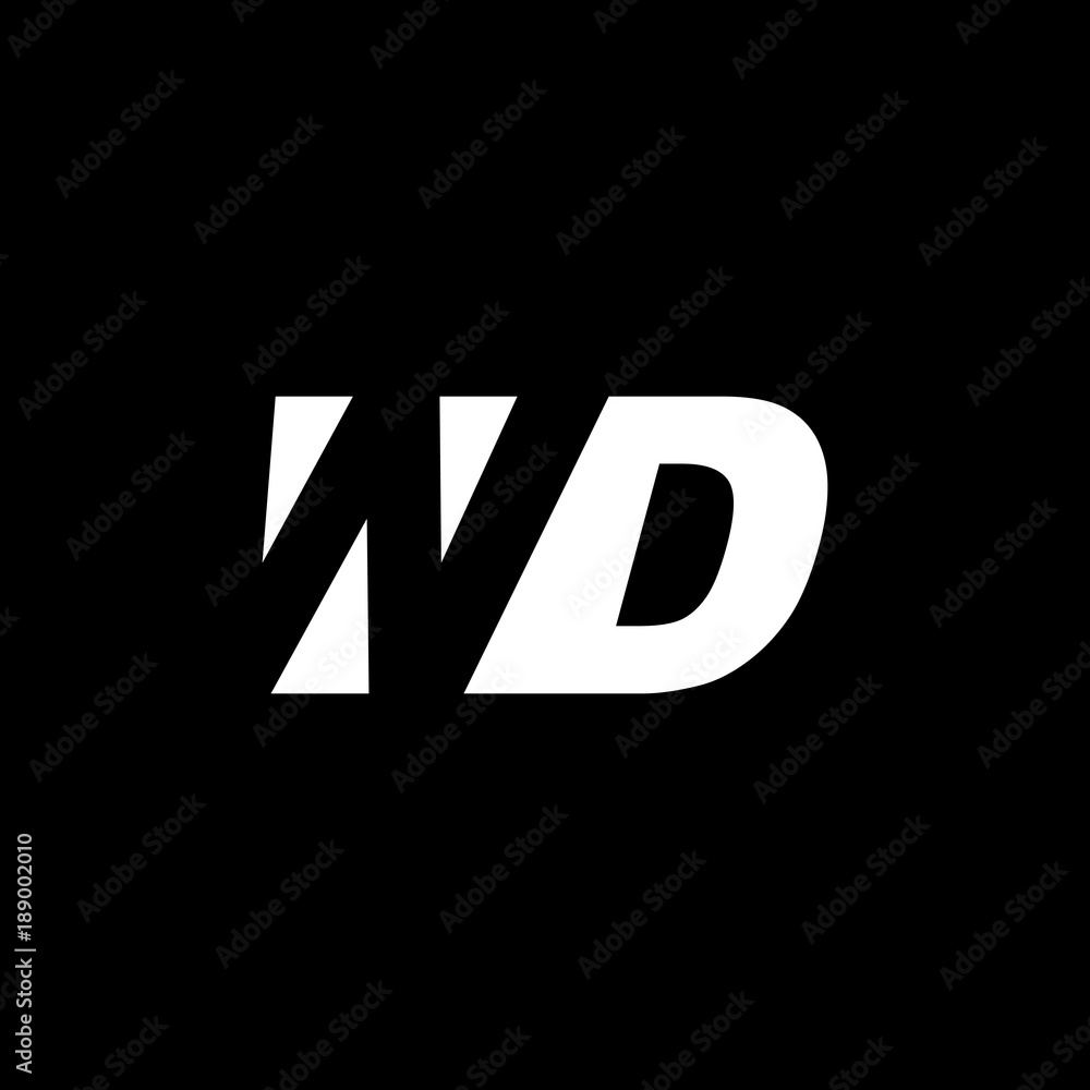 Initial letter WD, negative space logo, white on black background Initial letter WD, negative space logo, white on black background