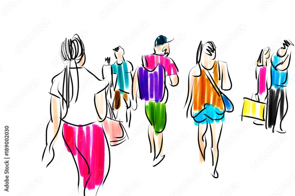 people walking color sketch isolated people walking color sketch isolated
