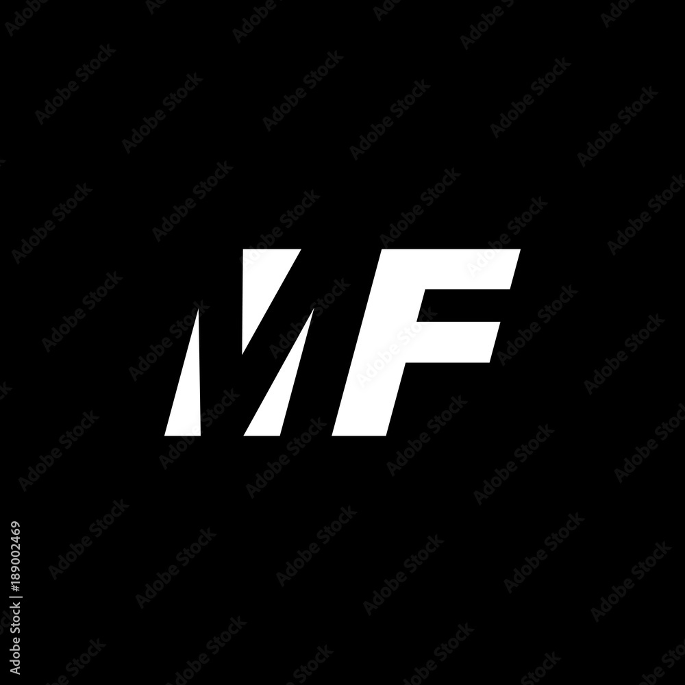 Initial letter MF, negative space logo, white on black background Initial letter MF, negative space logo, white on black background