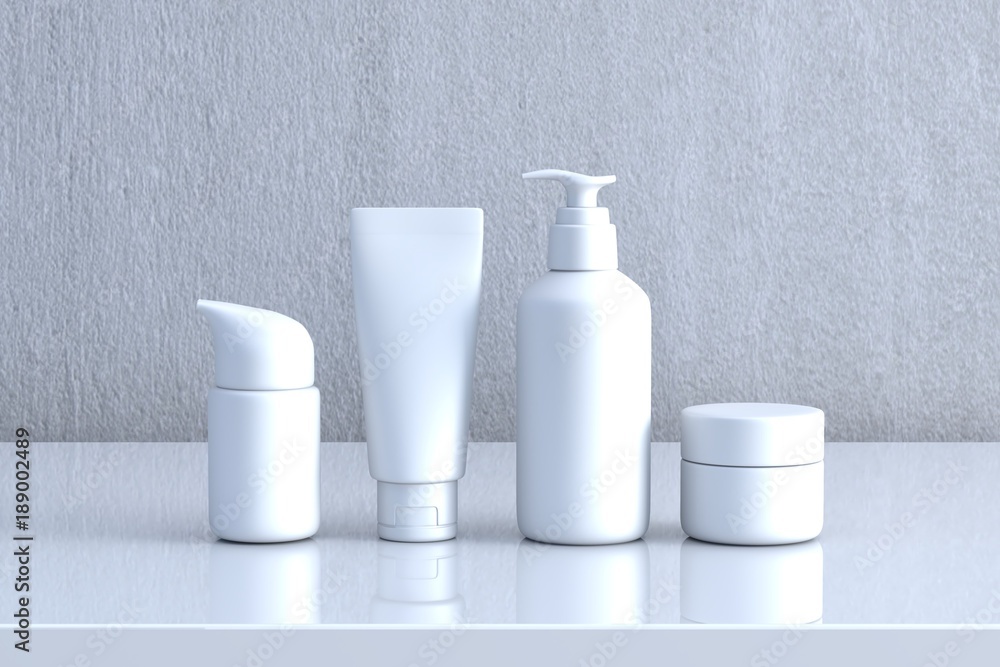 Cosmetic packaging spa and beauty set on glossy, 3d rendering Cosmetic packaging spa and beauty set on glossy, 3d rendering