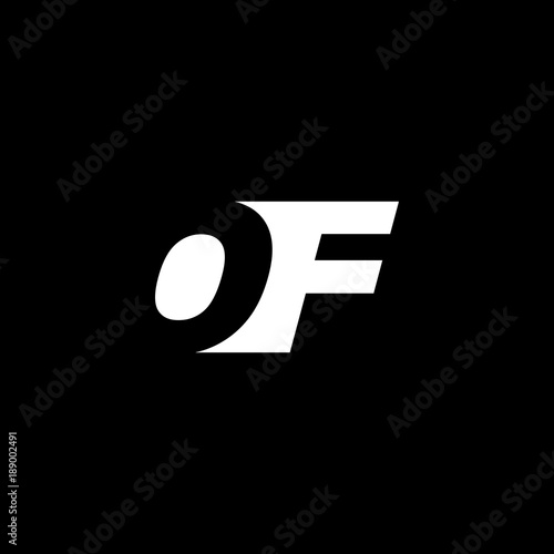 Initial letter OF, negative space logo, white on black background