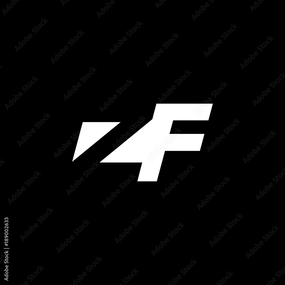 Initial letter ZF, negative space logo, white on black background Initial letter ZF, negative space logo, white on black background