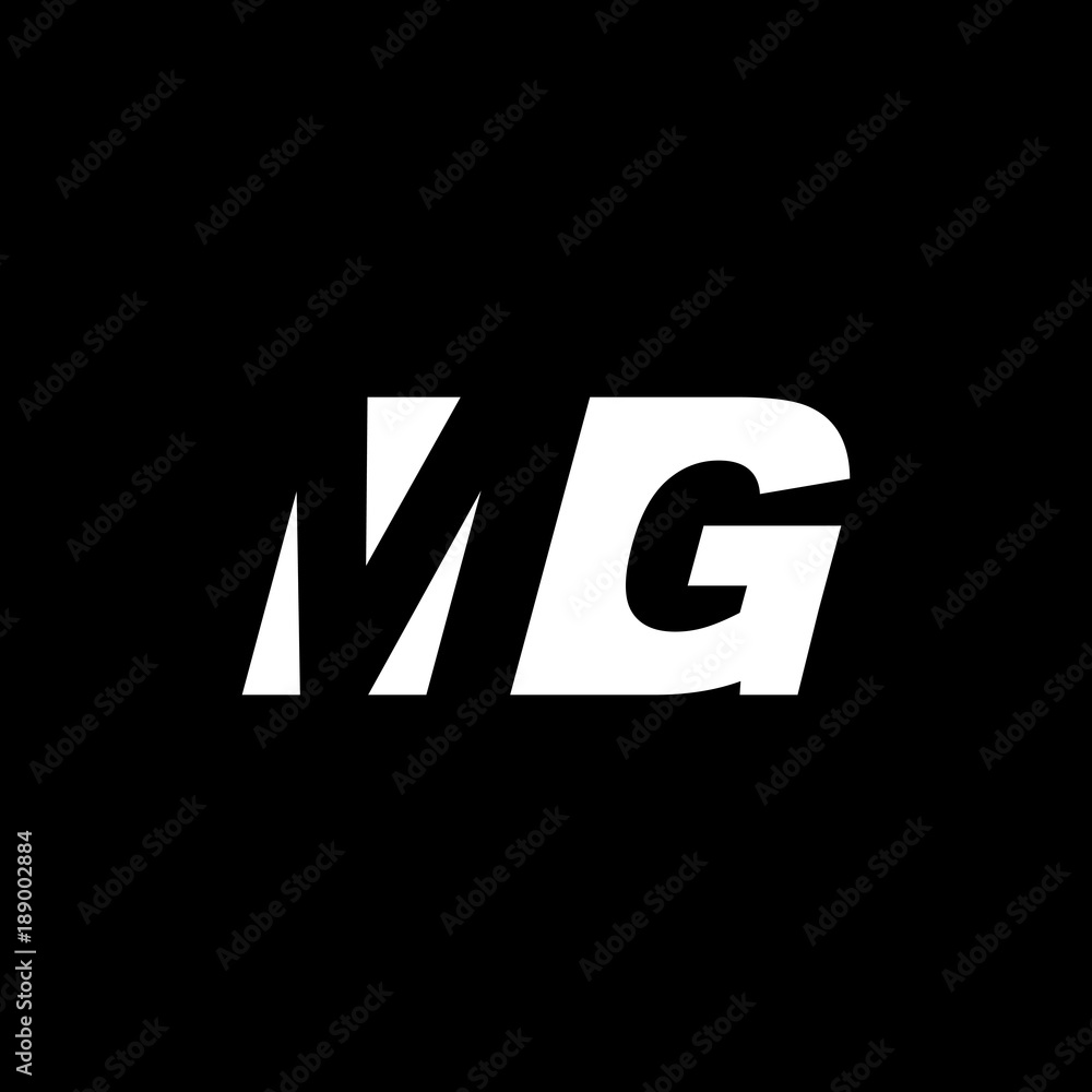 Initial letter MG, negative space logo, white on black background Initial letter MG, negative space logo, white on black background