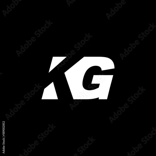 Initial letter KG, negative space logo, white on black background