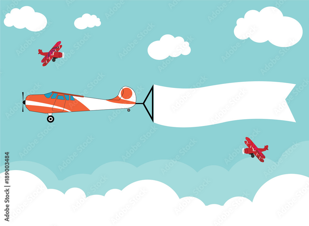 airplane flying on the sky for advertisement banner ribbon Stock Photo ...